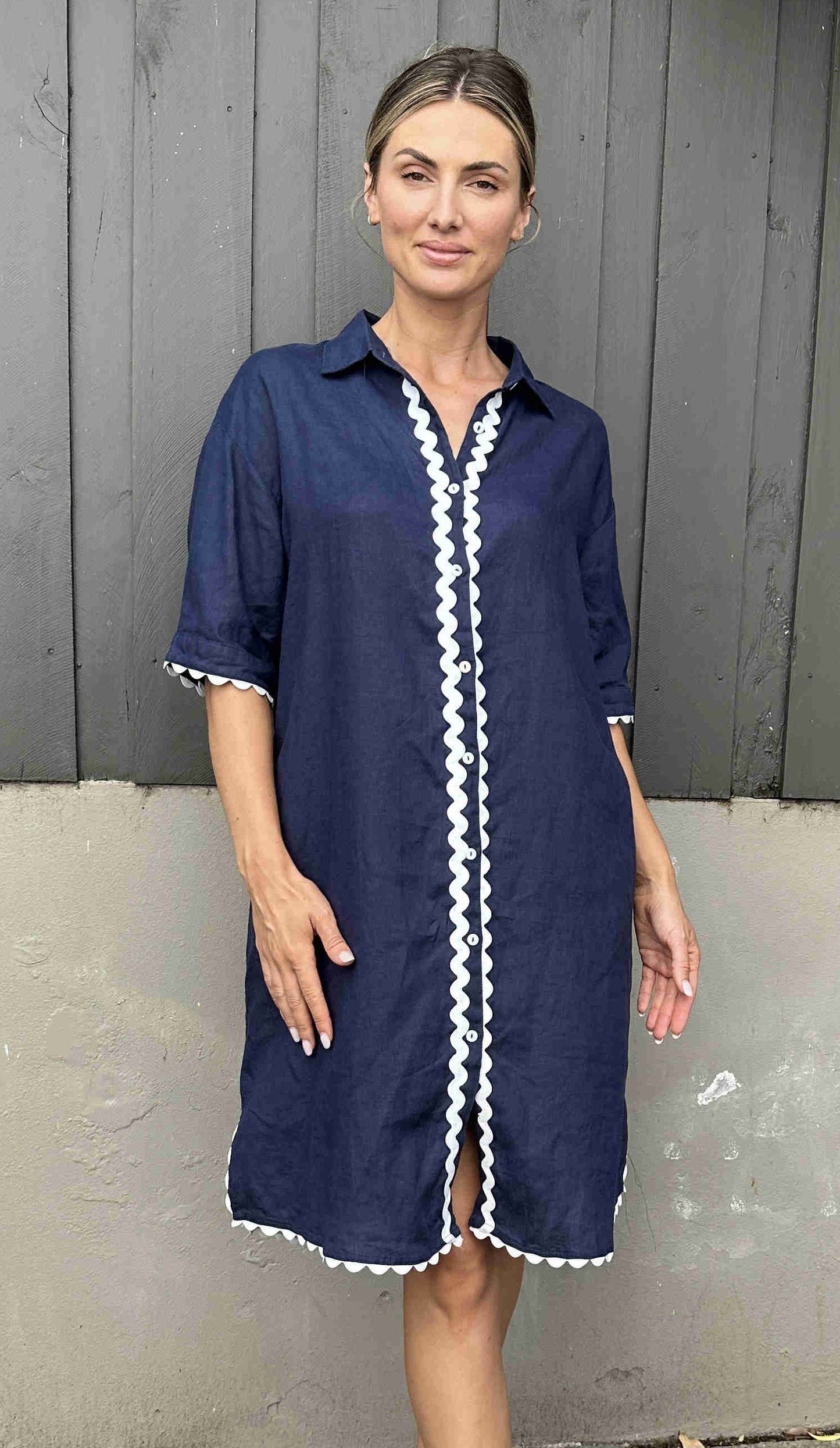 Isabel linen dress navy