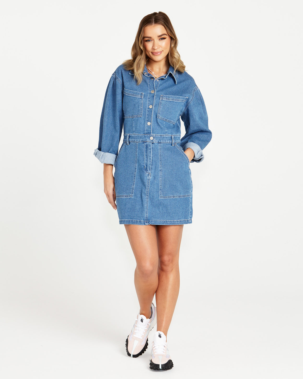 Gabrielle Long Sleeve Denim Shirt Dress - 80 Wash Blue