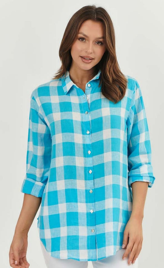 Blue check linen shirt