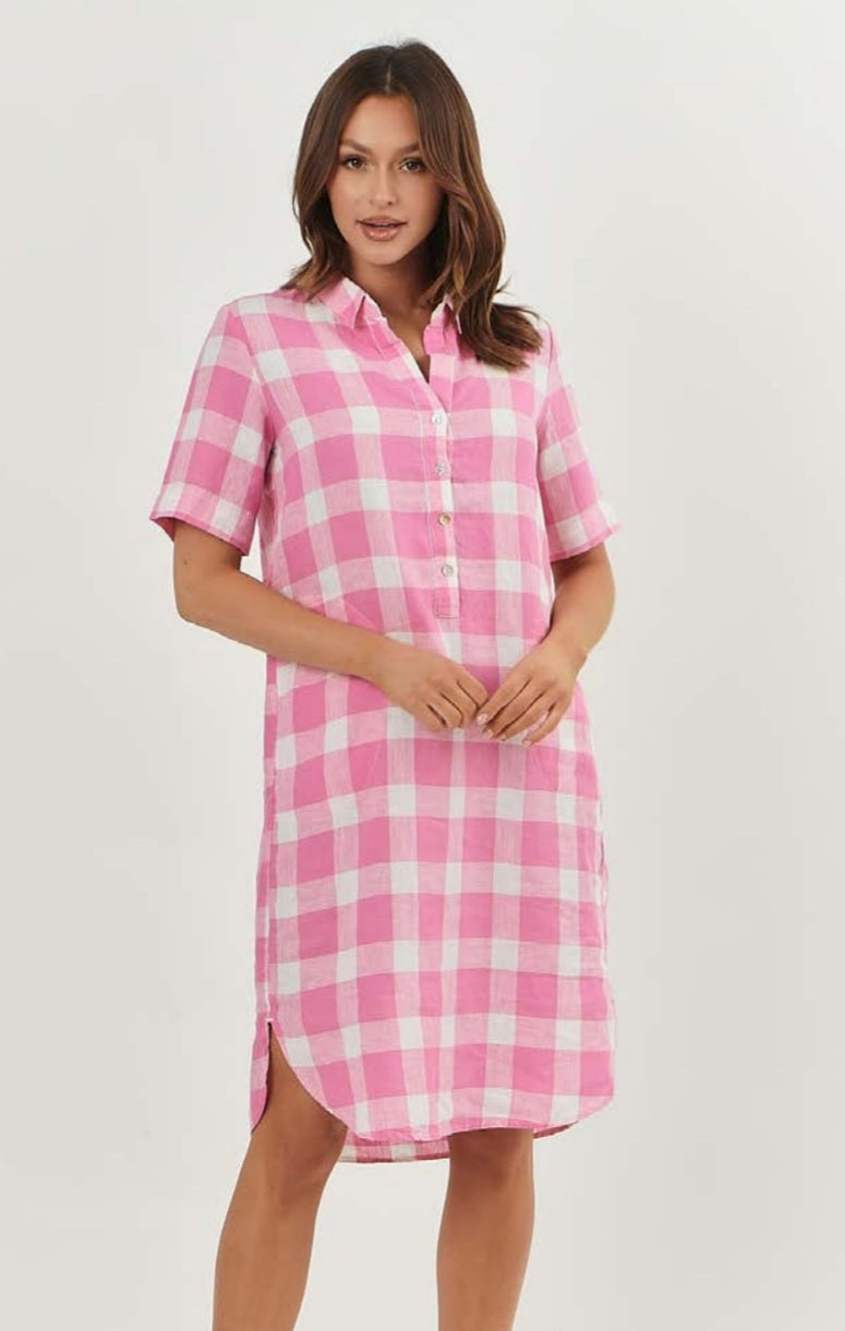 Lolly pink linen check dress