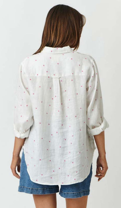 White/ pink flower linen shirt