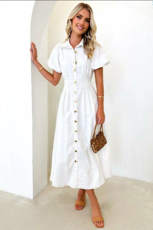 White Midi Denim dress