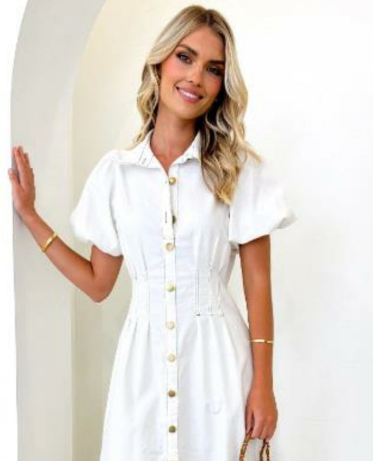 White Midi Denim dress