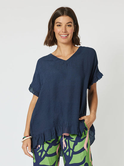 Button Back Top Navy