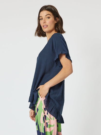 Button Back Top Navy