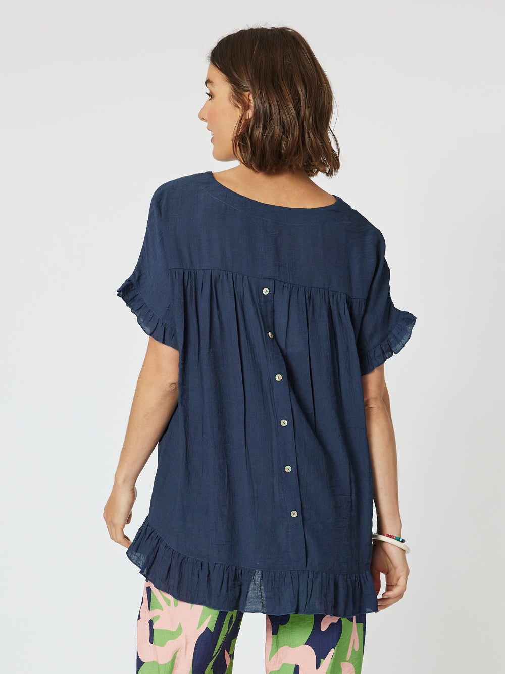 Button Back Top Navy