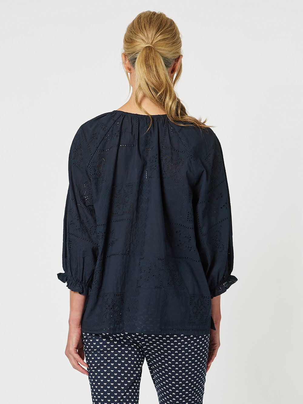 Mila Lace Cotton Top Navy