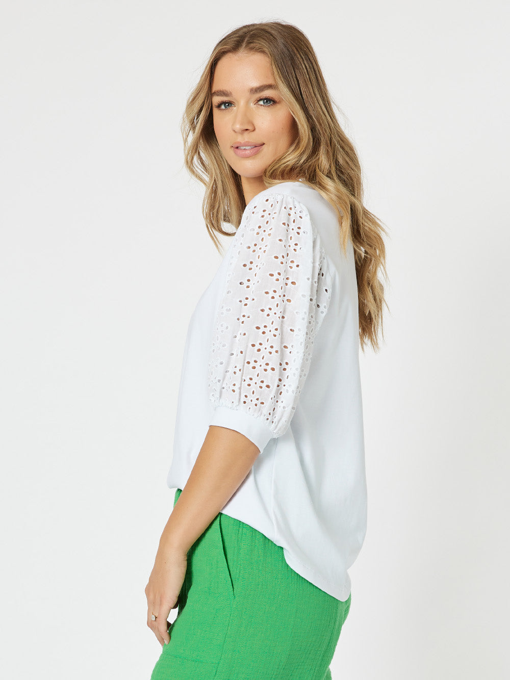 Kayla lace sleeve top white