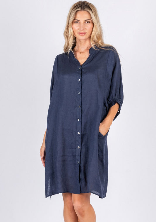 Worthier annya linen dress navy