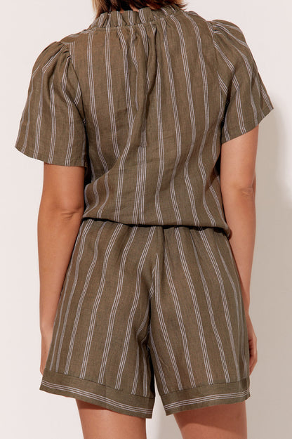 Gemma stripe linen shorts khaki