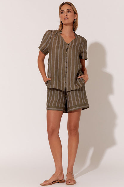 Corey stripe linen top khaki