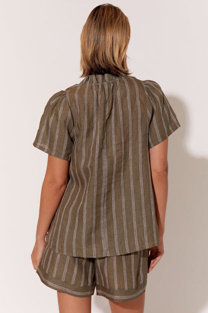 Corey stripe linen top khaki