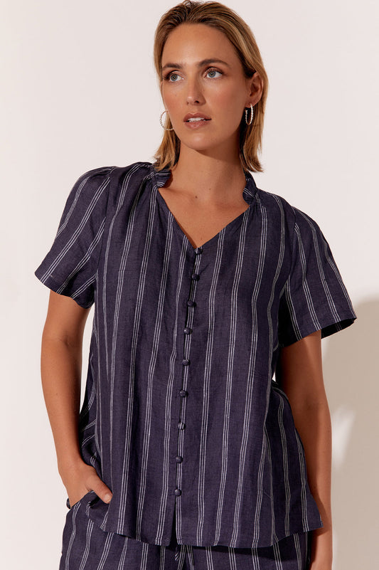 Corey stripe linen top navy