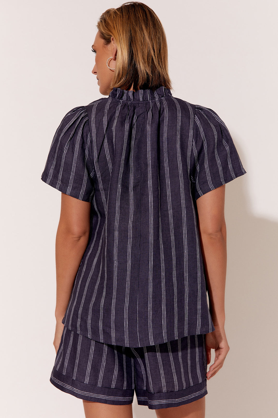 Corey stripe linen top navy