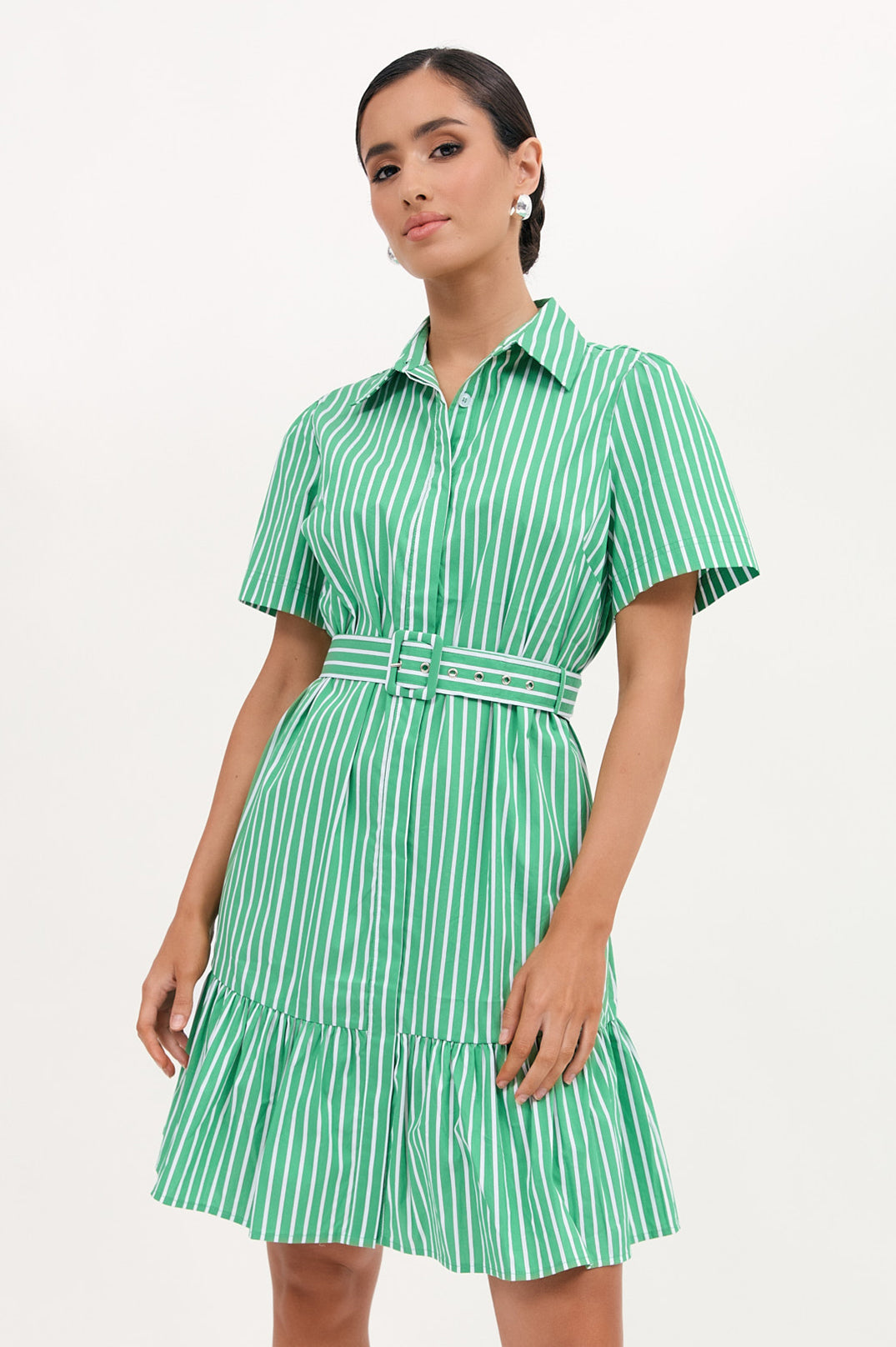 Nathalia Poplin Stripe Dress Green