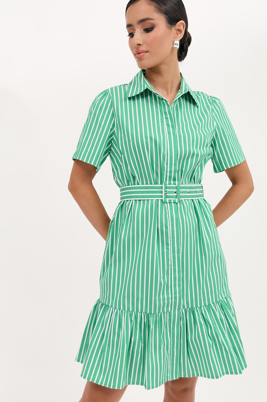 Nathalia Poplin Stripe Dress Green