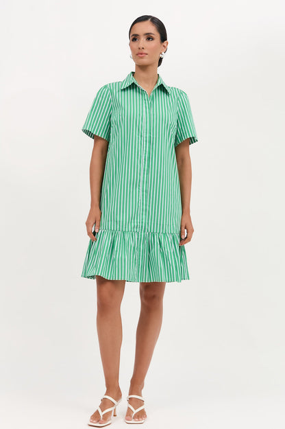 Nathalia Poplin Stripe Dress Green