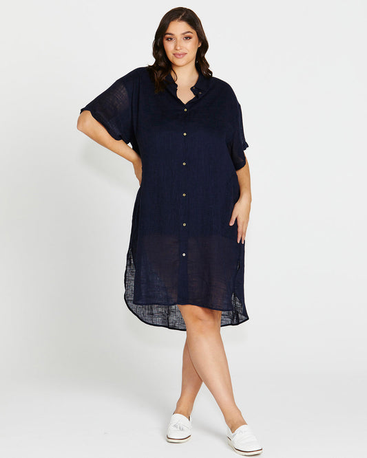 Lani linen shirt dress navy