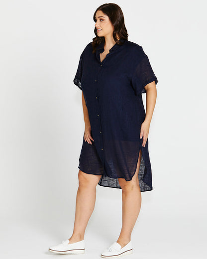 Lani linen shirt dress navy