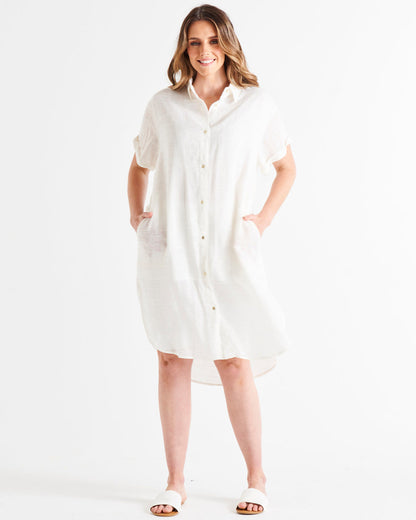 Lani linen shirt dress white