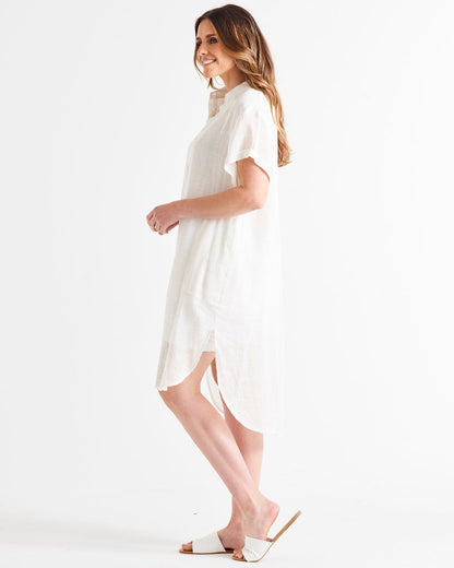 Lani linen shirt dress white