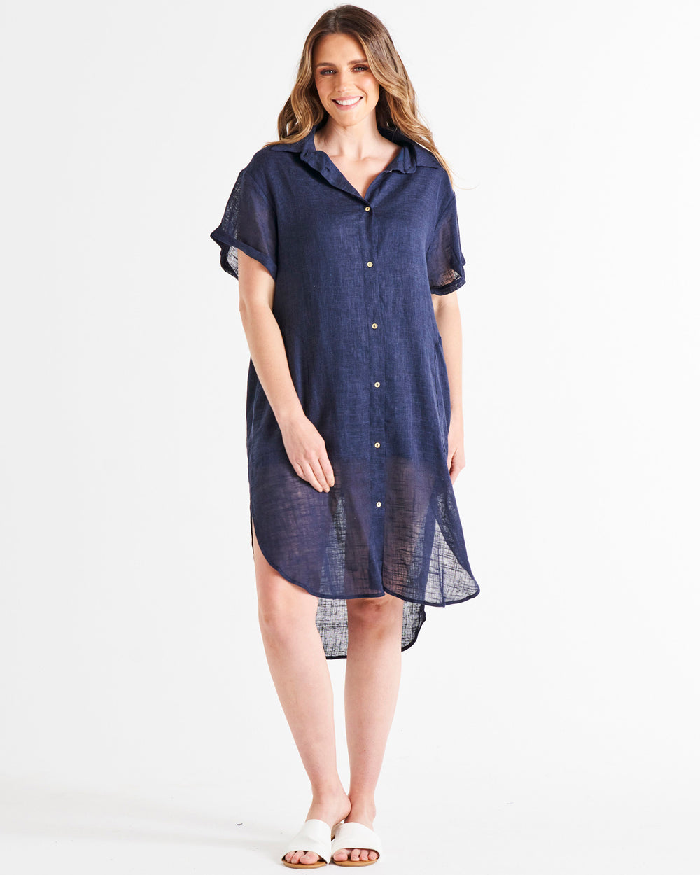 Lani linen shirt dress navy