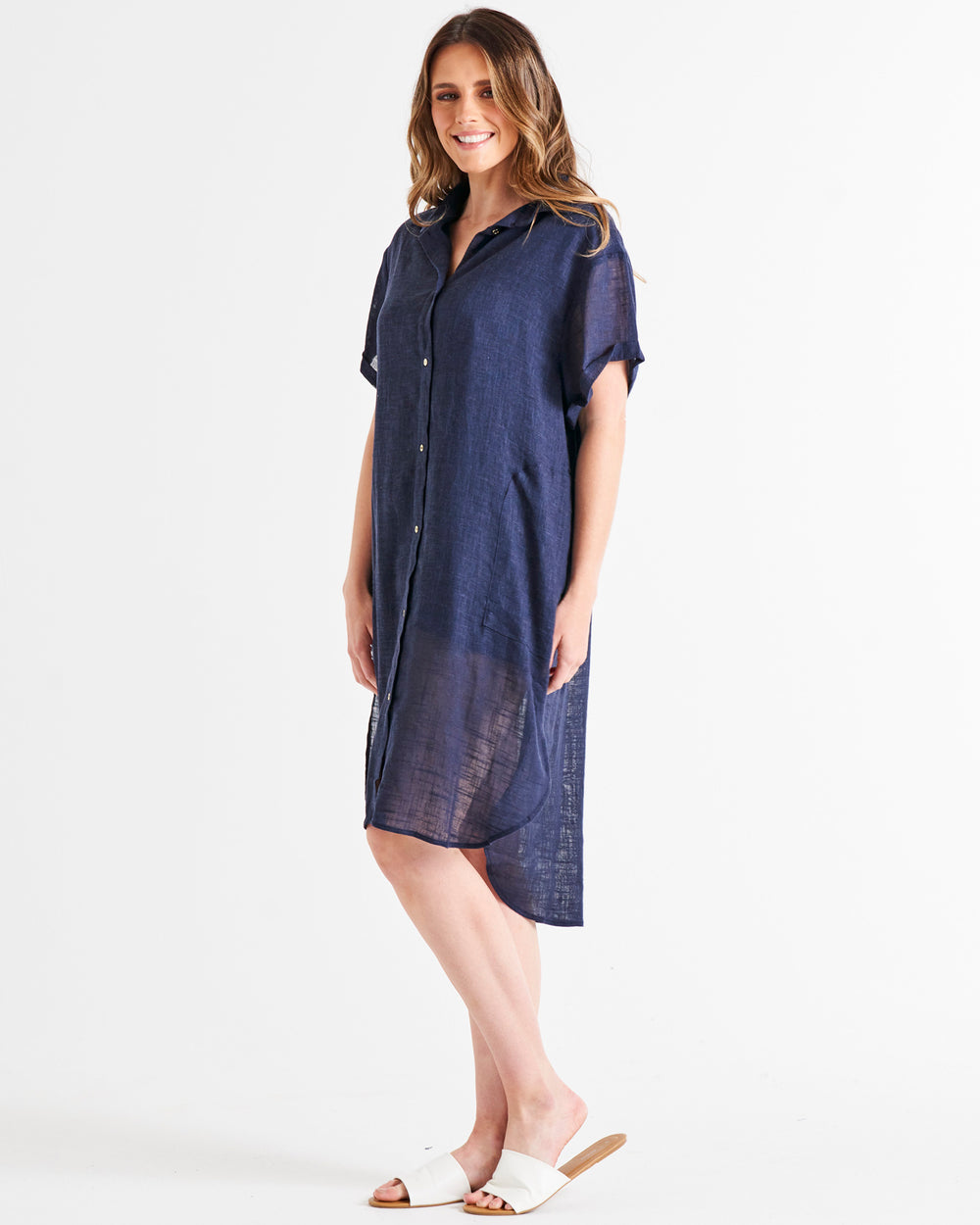 Lani linen shirt dress navy