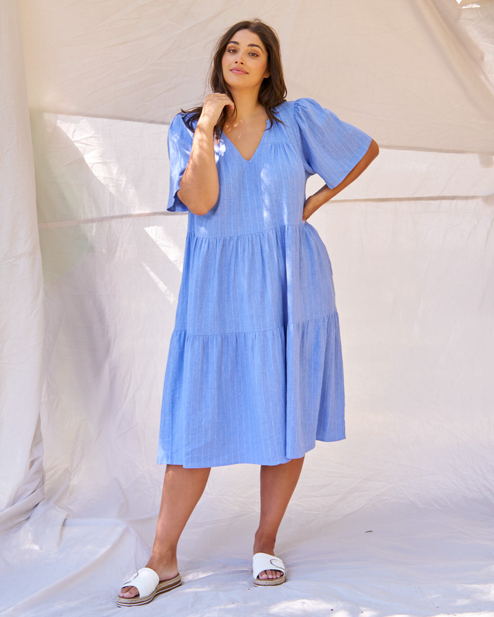 Regina linen dress Berry blue