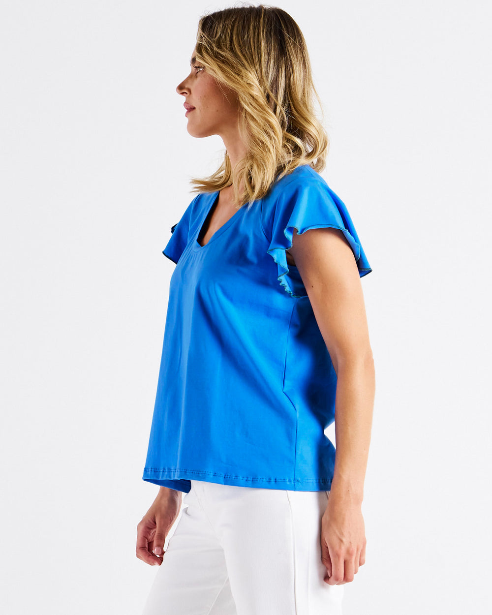 Magnolia frill sleeve top powder blue