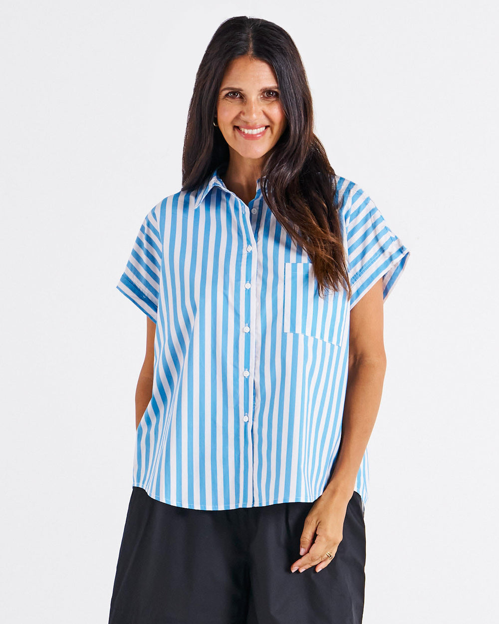 Mara short sleeve shirt blue stripe betty basics 