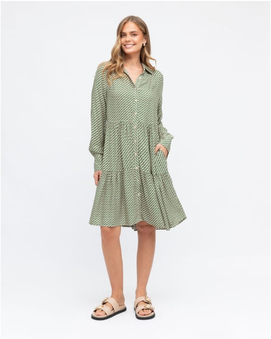 Swirl Smock Dress Green