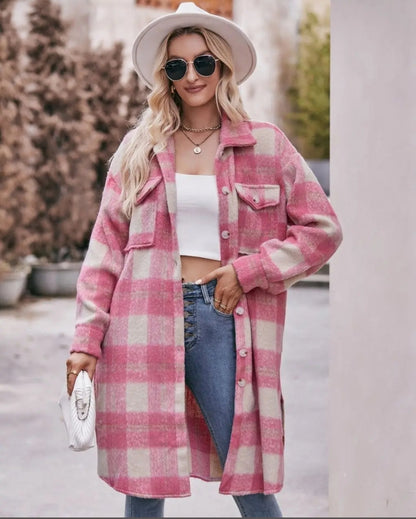 Check Pattern Longline Coat Pink