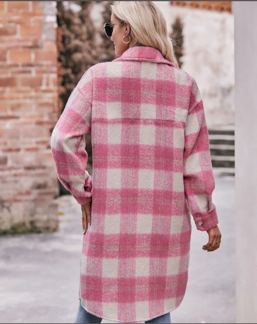 Check Pattern Longline Coat Pink