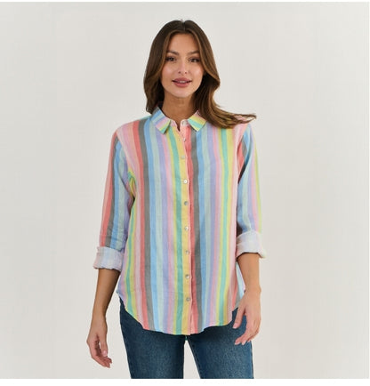 Paradise Linen Shirt Rainbow Stripe