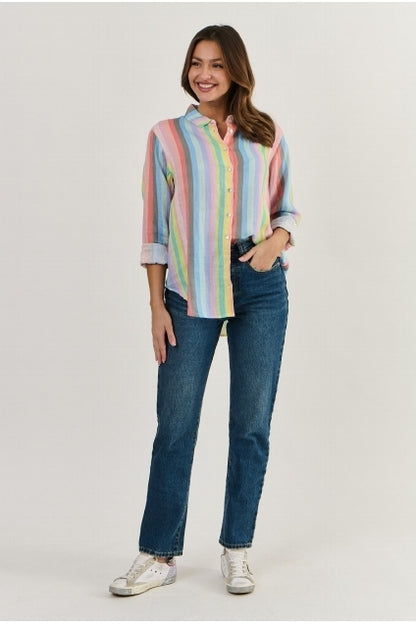 Paradise Linen Shirt Rainbow Stripe