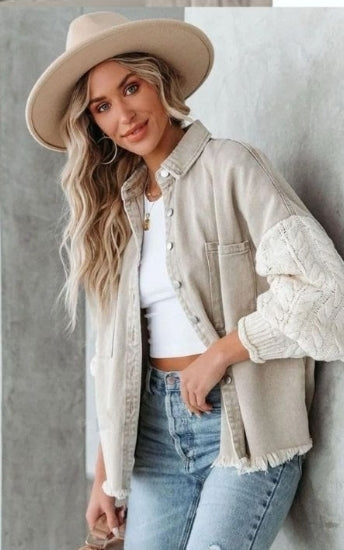 Knitted Sleeve Denim Jacket