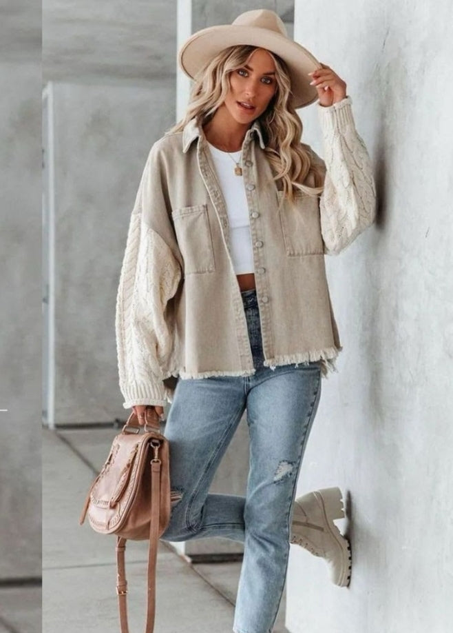 Knitted Sleeve Denim Jacket