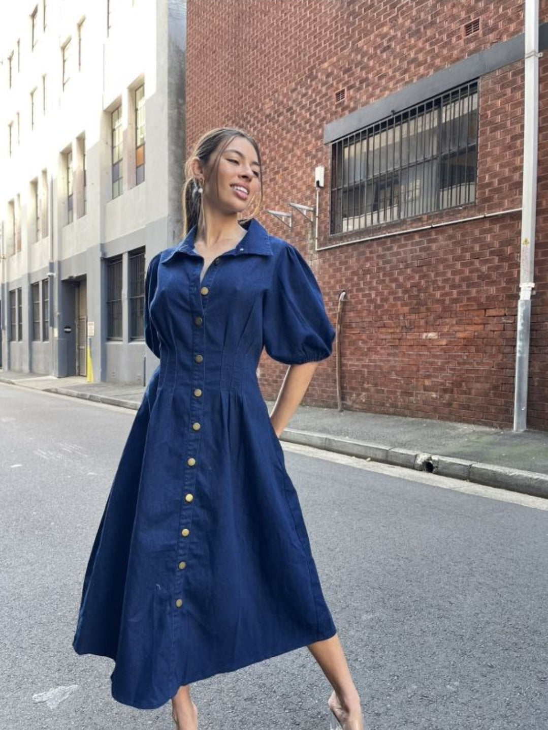 Dani Dark denim midi dress