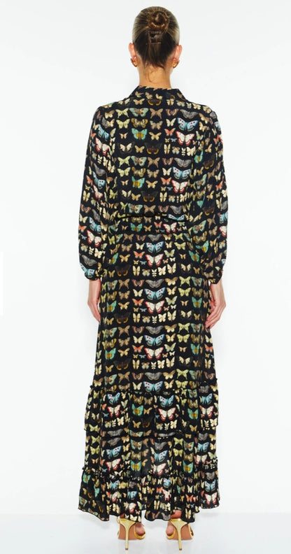 Taking flight shirt dress black butterfly