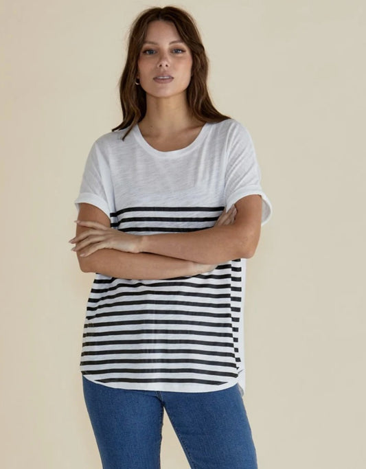 Hailey short sleeve tee white black stripe