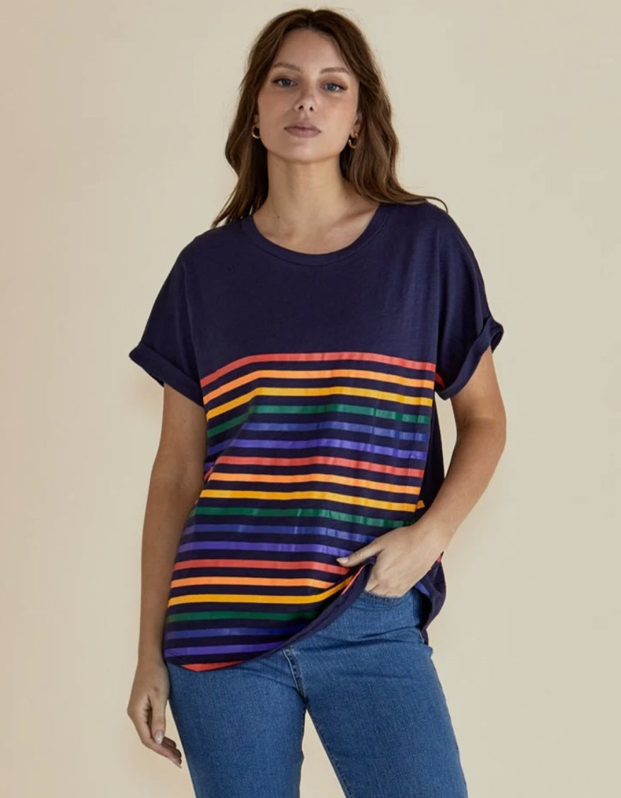 Hailey short sleeve tee rainbow stripe