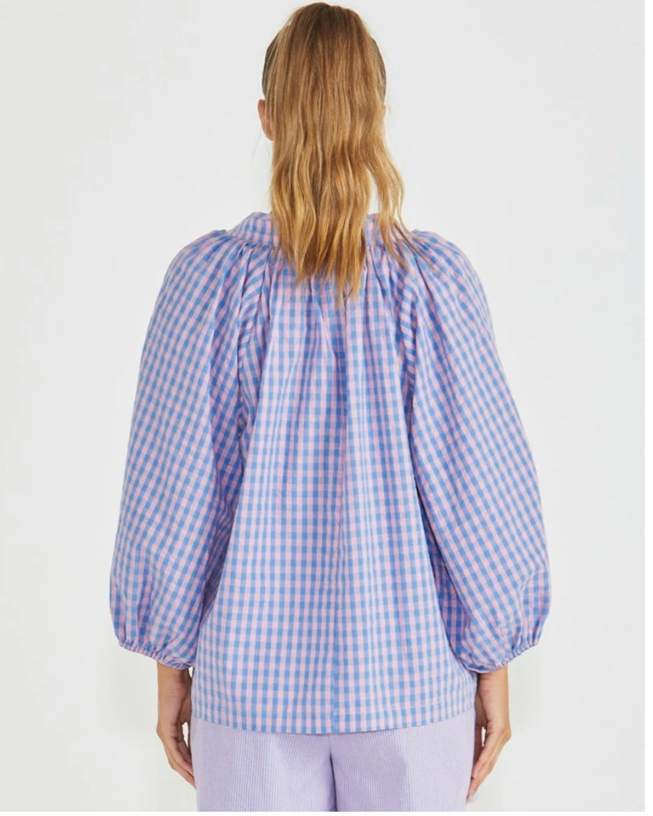 Phillipa top blue pink Gingham