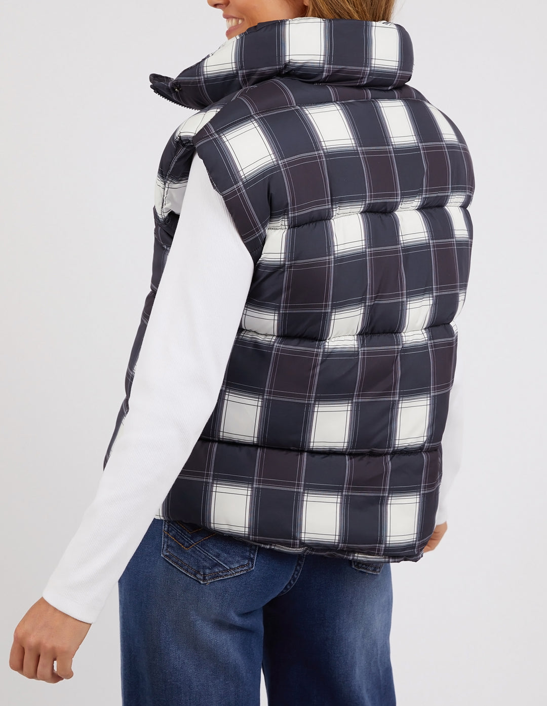 Cedar navy check puffer vest