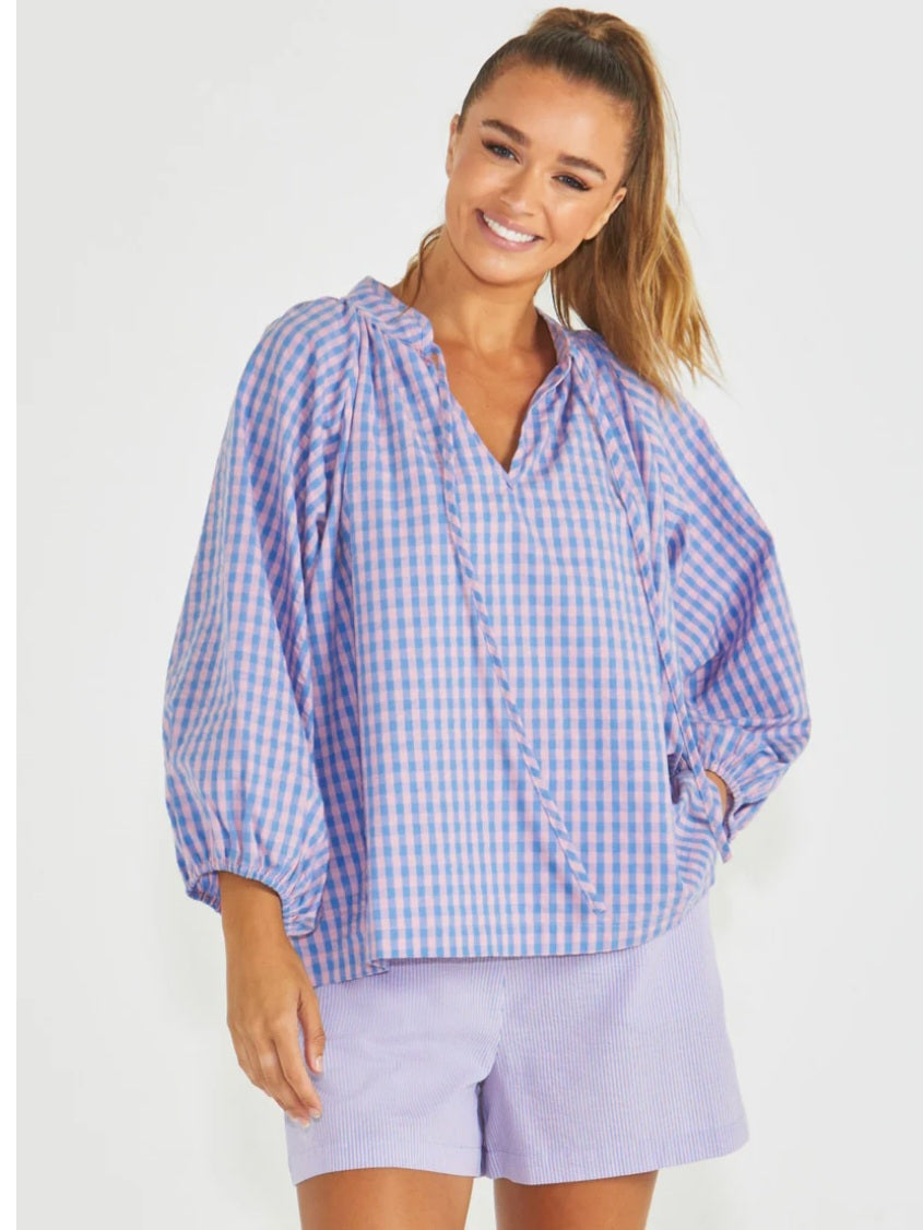 Phillipa top blue pink Gingham