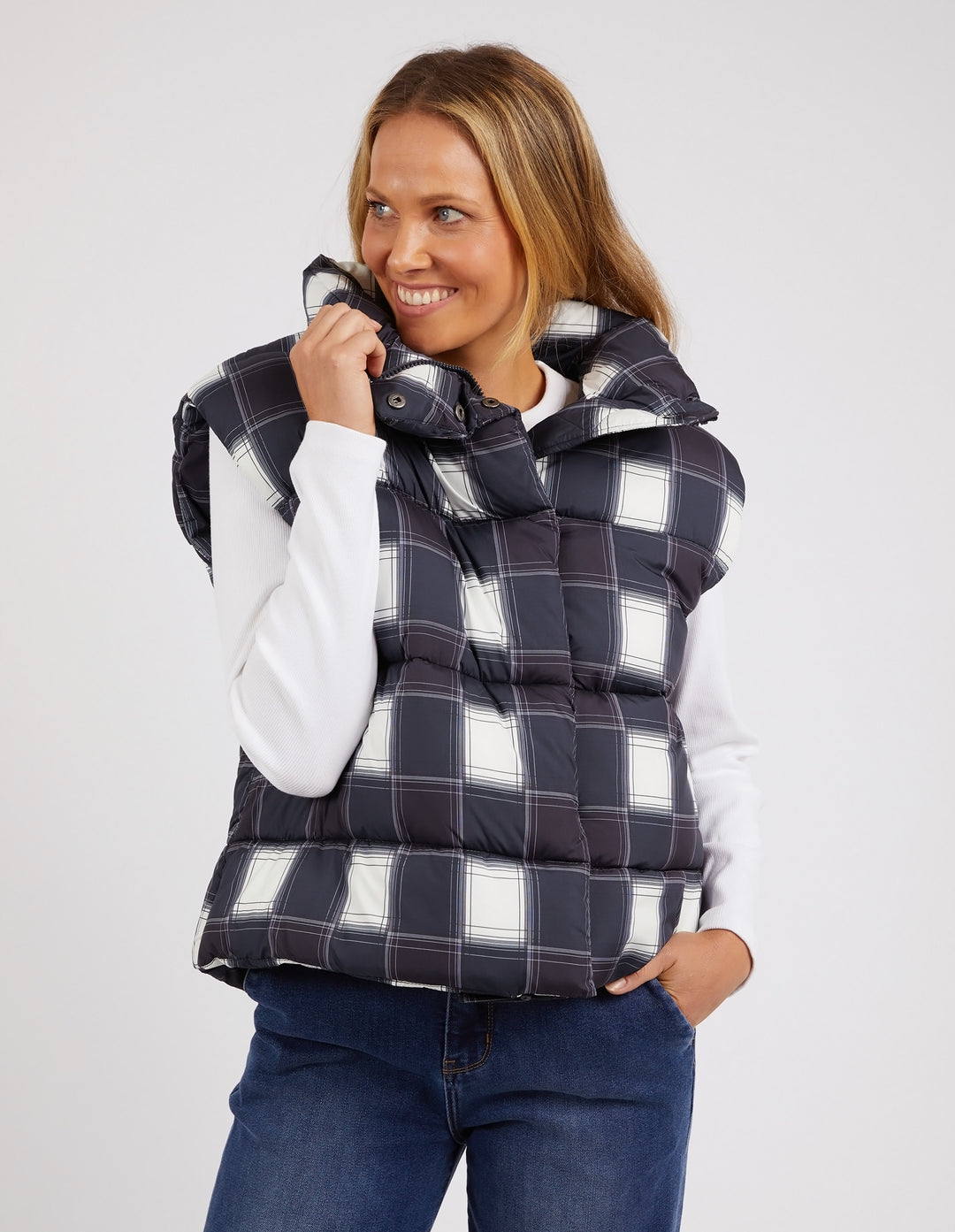 Cedar navy check puffer vest