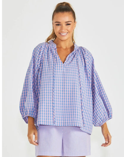 Phillipa top blue pink Gingham