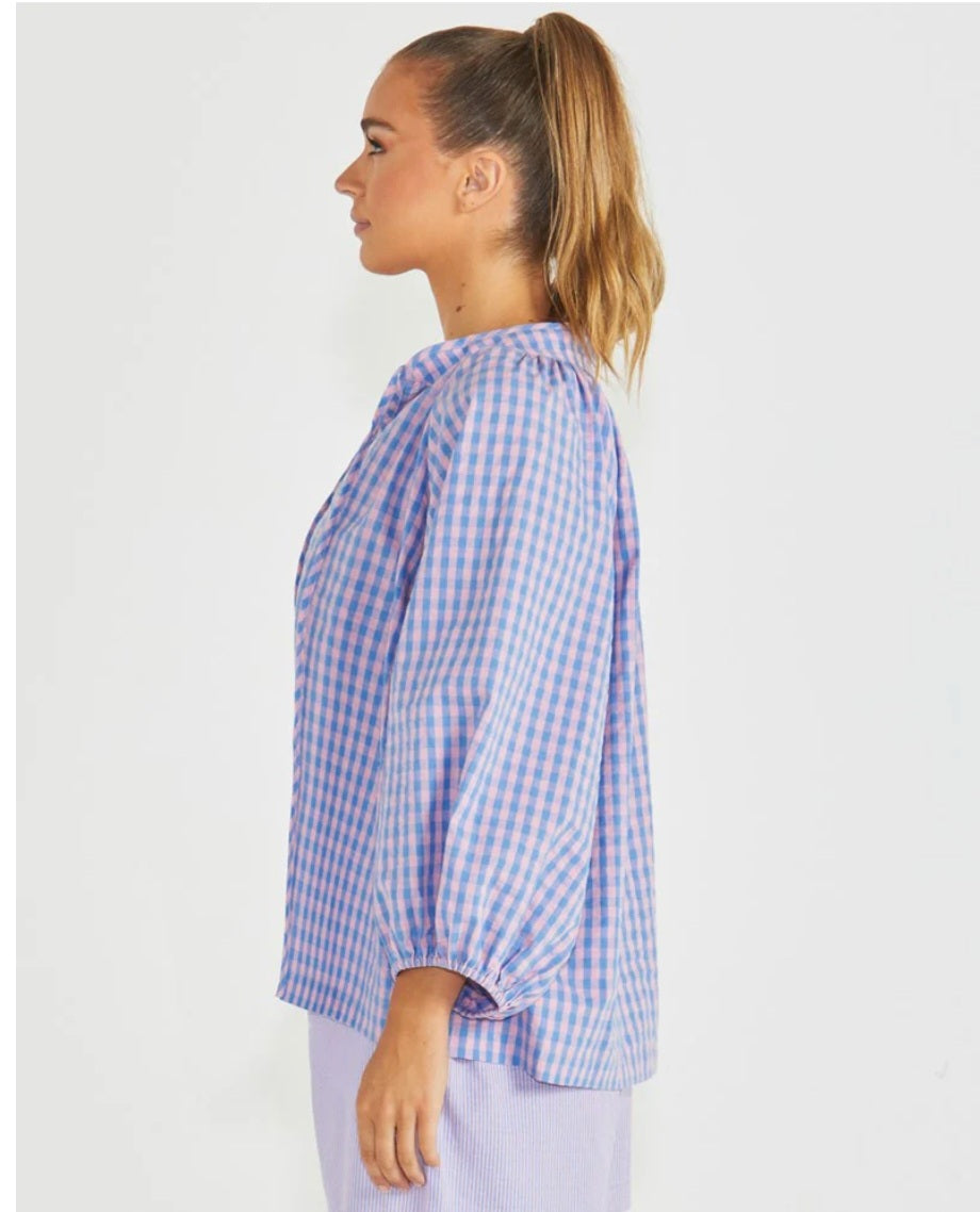 Phillipa top blue pink Gingham