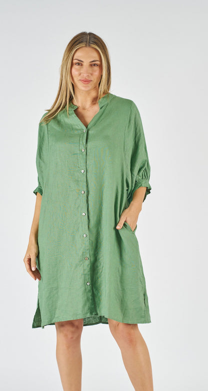 Worthier annya linen dress moss